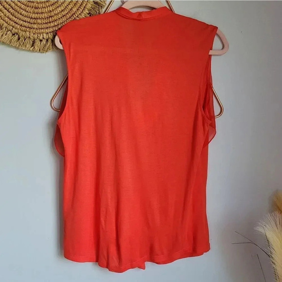 Karen Millen, NWT Orange Red Tie Neck Silk Jersey Knit Sleeveless Top Size 10 - Picture 4 of 8